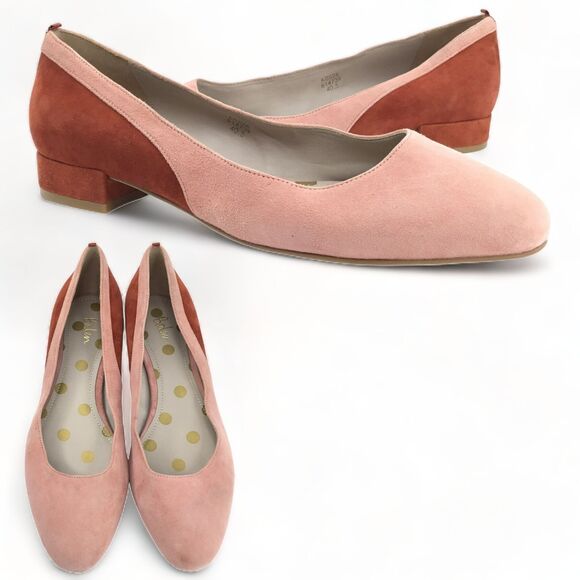 Boden Cathy Suede Pumps Low Heel 40.5 US 9 Polka Dot Peach & Rust Colorblock NEW - Picture 1 of 13